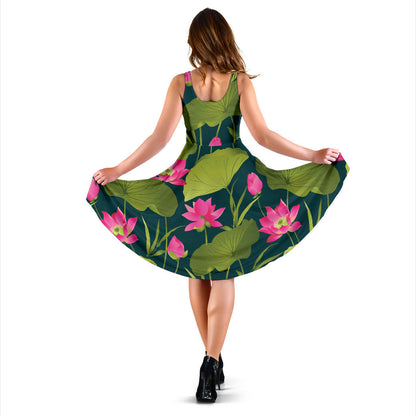 Water Lily Pattern Print Design WL09 Midi Dress