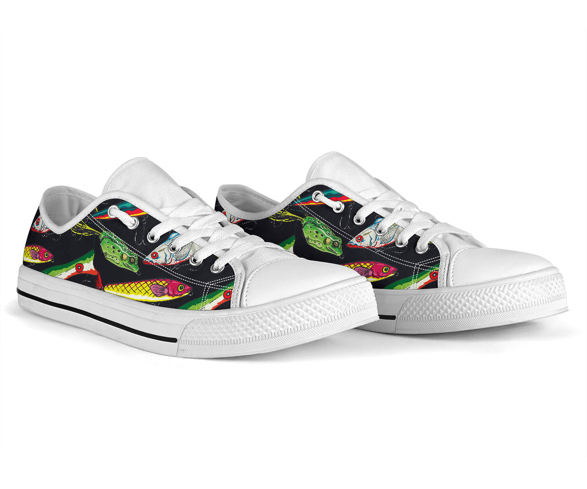 Fishing Bait Print White Bottom Low Top Shoes