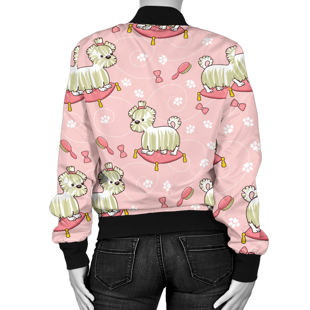 Bichons Frise Pattern Print Design 01 Women's Bomber Jacket