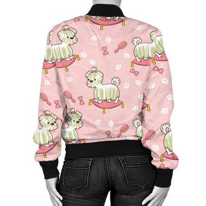 Bichons Frise Pattern Print Design 01 Women's Bomber Jacket