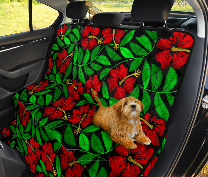 Red Hibiscus Embroidered Pattern Print Design HB032 Rear Dog  Seat Cover