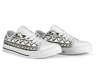 Hand draw Tribal Aztec White Bottom Low Top Shoes