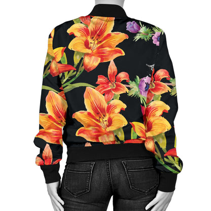 Tropical Flower Pattern Print Design TF02 Women Bomber Jacket