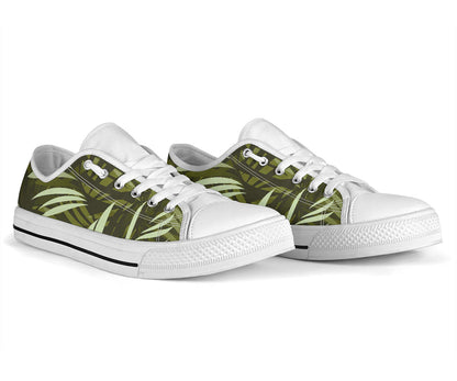 Palm Leaves Pattern Print Design PL05 White Bottom Low Top Shoes