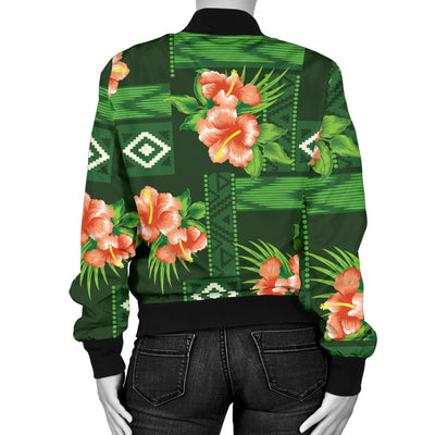 Hibiscus Pattern Print Design HB05 Women Bomber Jacket