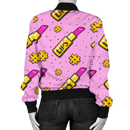 Lipstick Pattern Print Design LT03 Women Bomber Jacket
