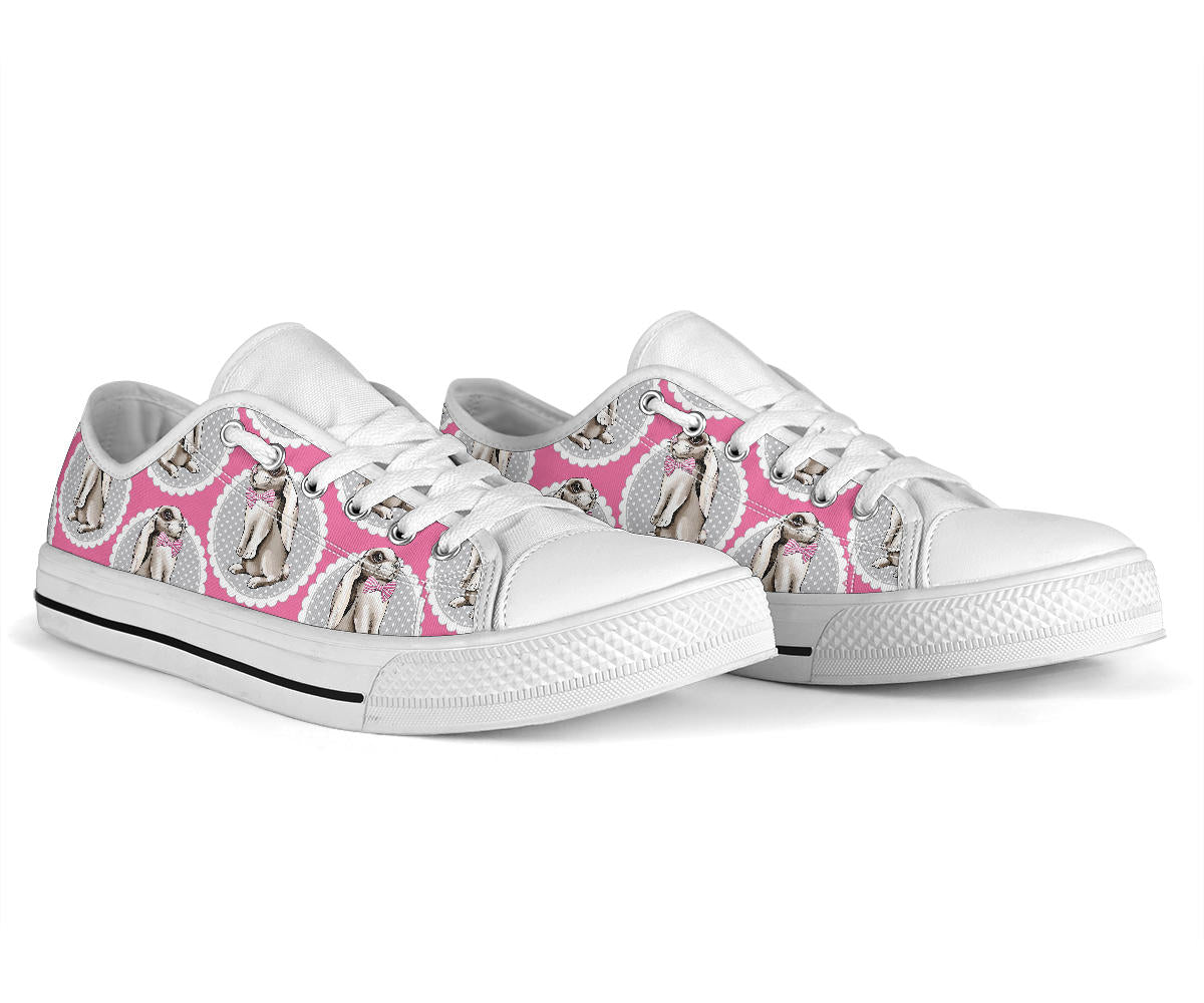 Rabbit Pattern Print Design RB019 White Bottom Low Top Shoes