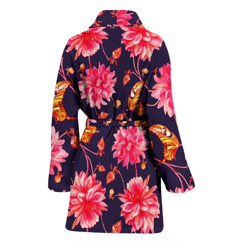 Dahlia Pattern Print Design DH03 Women Bathrobe