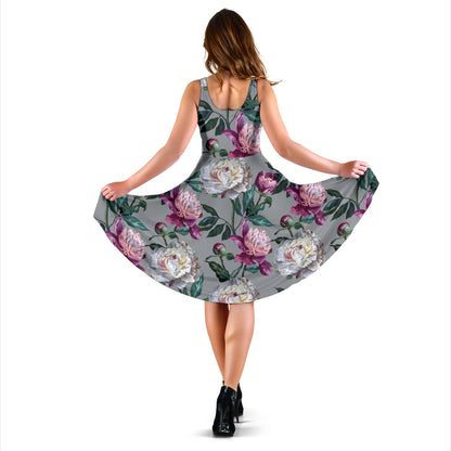 Peony Pattern Print Design PE01 Midi Dress