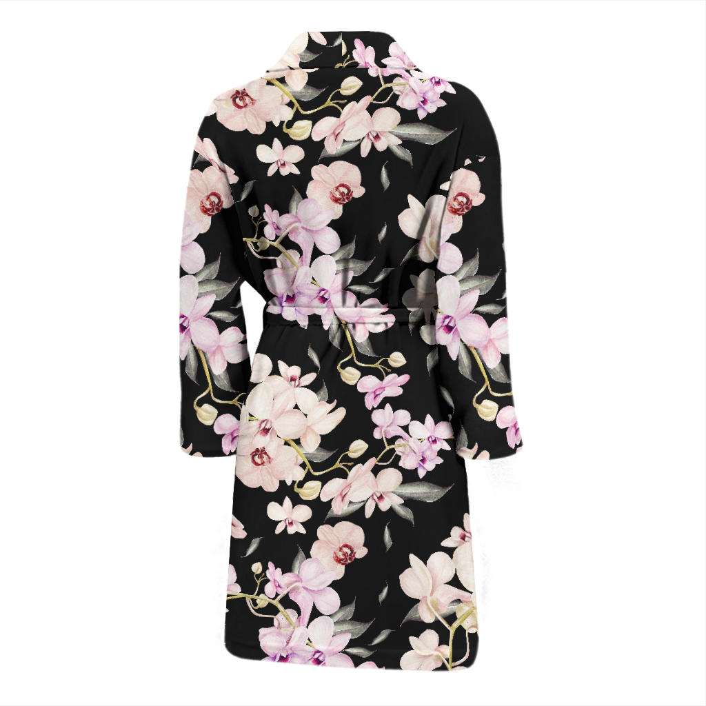 Orchid White Pattern Print Design OR03 Men Bathrobe