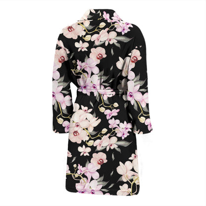 Orchid White Pattern Print Design OR03 Men Bathrobe