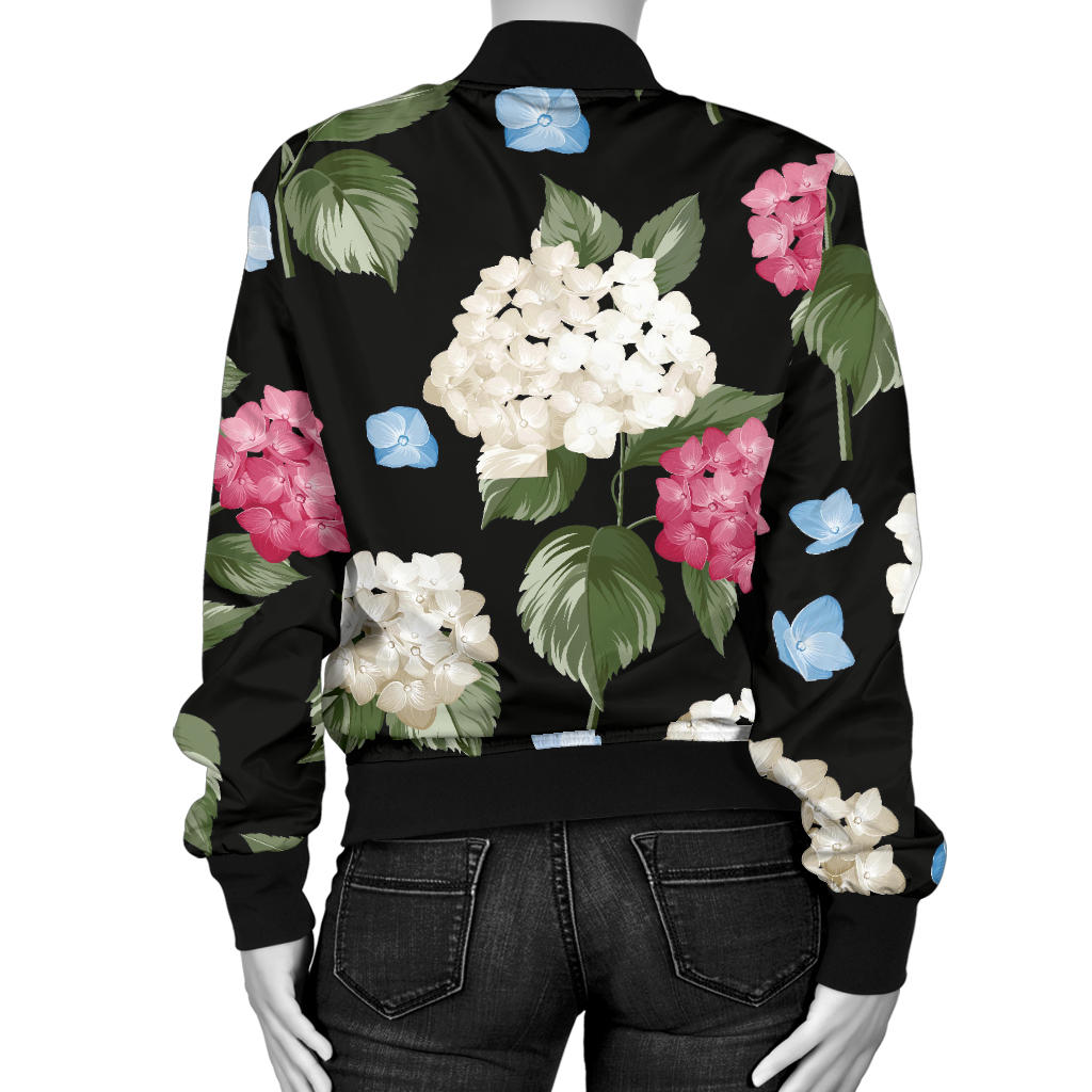Hydrangea Pattern Print Design HD09 Women Bomber Jacket
