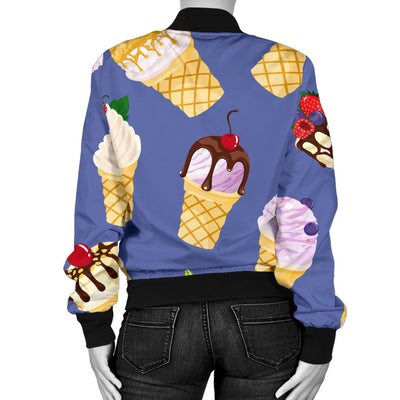 Ice Cream Pattern Print Design IC03 Women Bomber Jacket