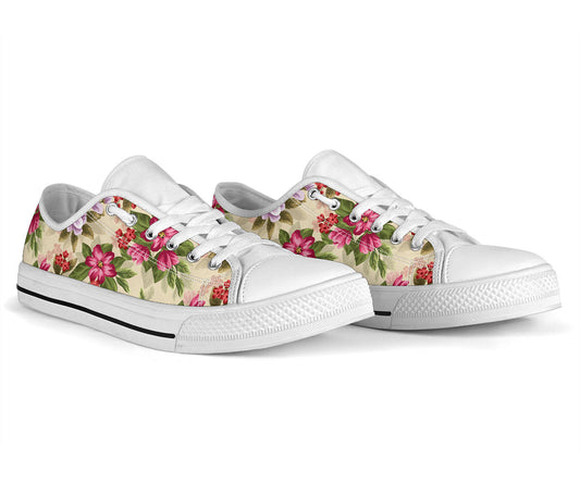 Summer Floral Pattern Print Design SF08 White Bottom Low Top Shoes