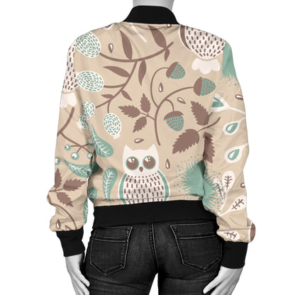 Owl Pattern Print Design A02 Women's Bomber Jacket