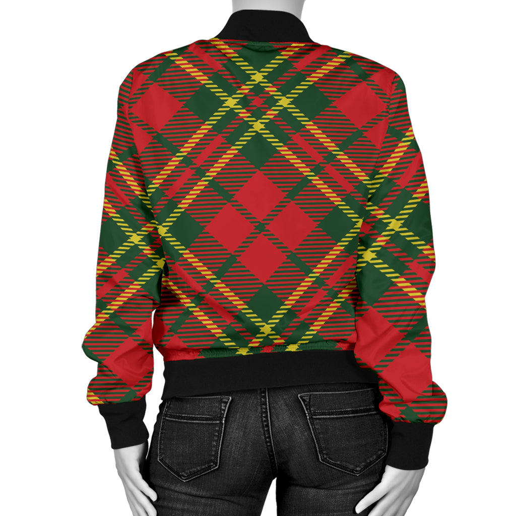 Plaid Holiday Pattern Print Design A01 Women's Bomber Jacket