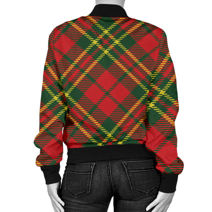 Plaid Holiday Pattern Print Design A01 Women's Bomber Jacket
