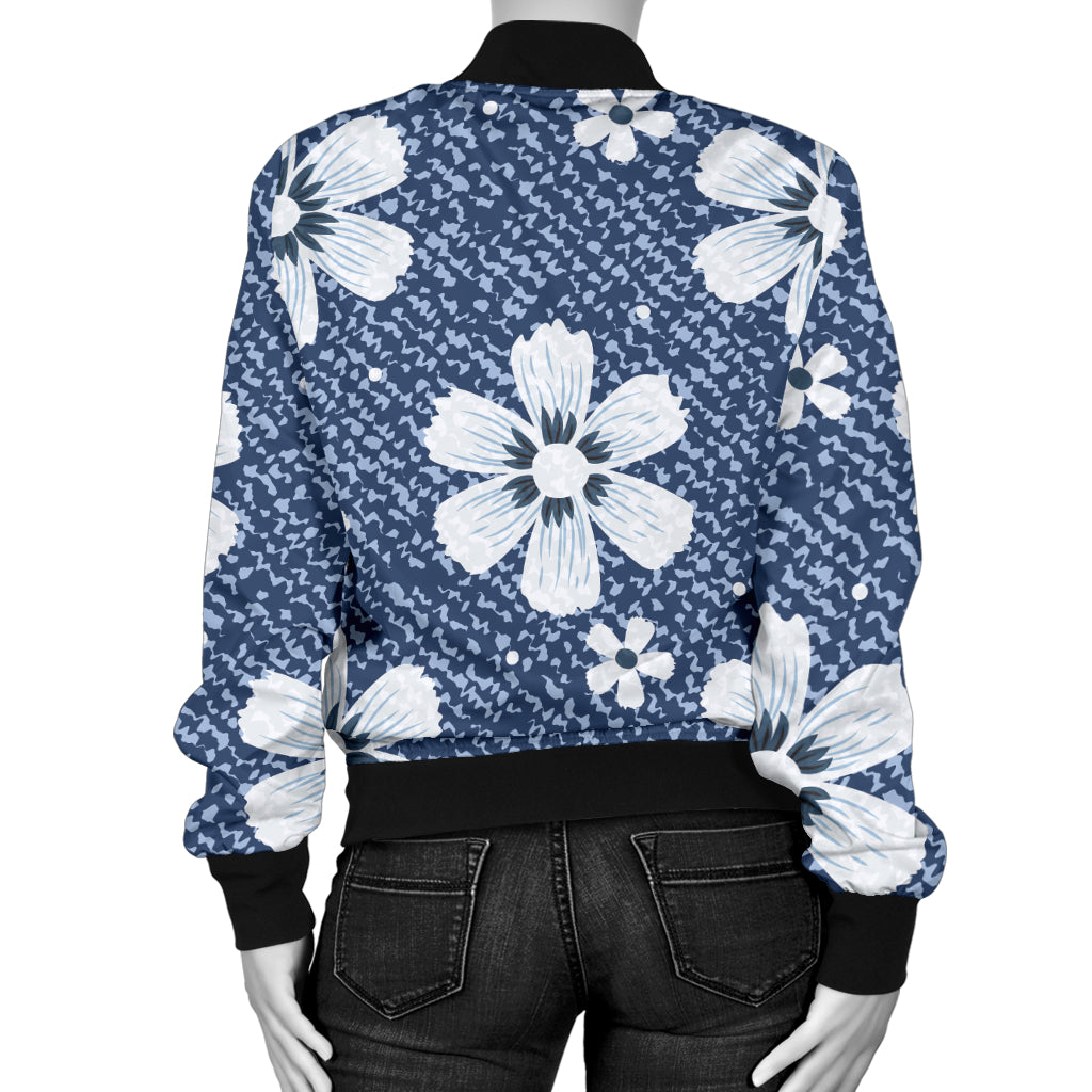 Jean Flower Pattern Print Design 03 Women's Bomber Jacket