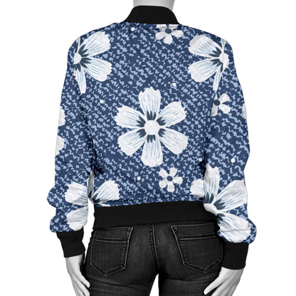 Jean Flower Pattern Print Design 03 Women's Bomber Jacket