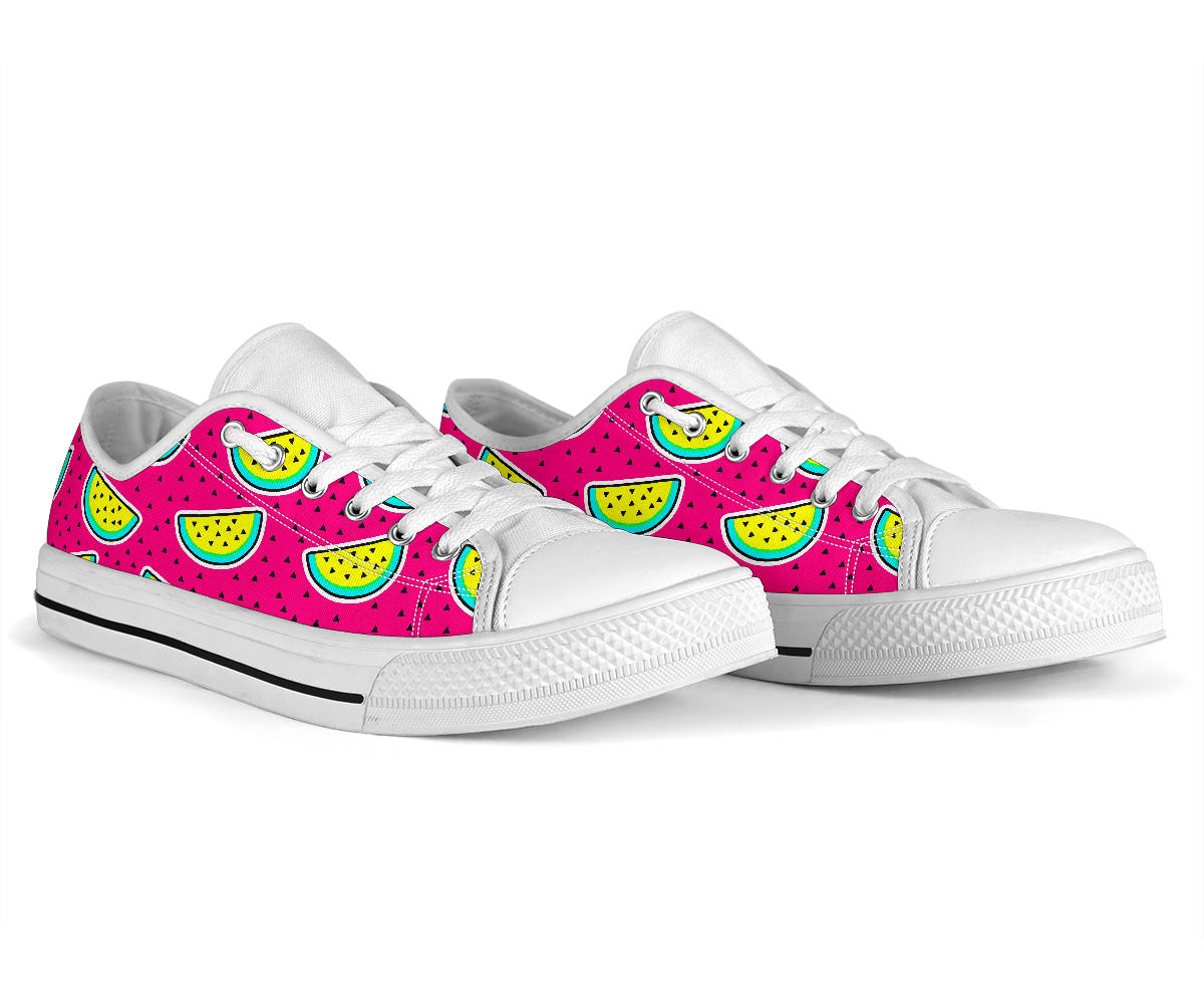 Watermelon Pattern Print Design WM04 White Bottom Low Top Shoes
