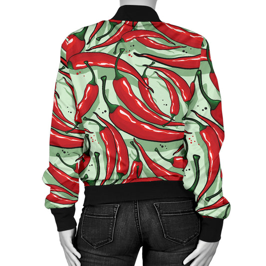 Chilli Pepper Pattern Print Design 04 Women's Bomber Jacket