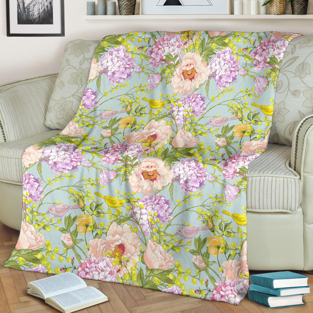 Hydrangea Pattern Print Design HD02 Fleece Blanket