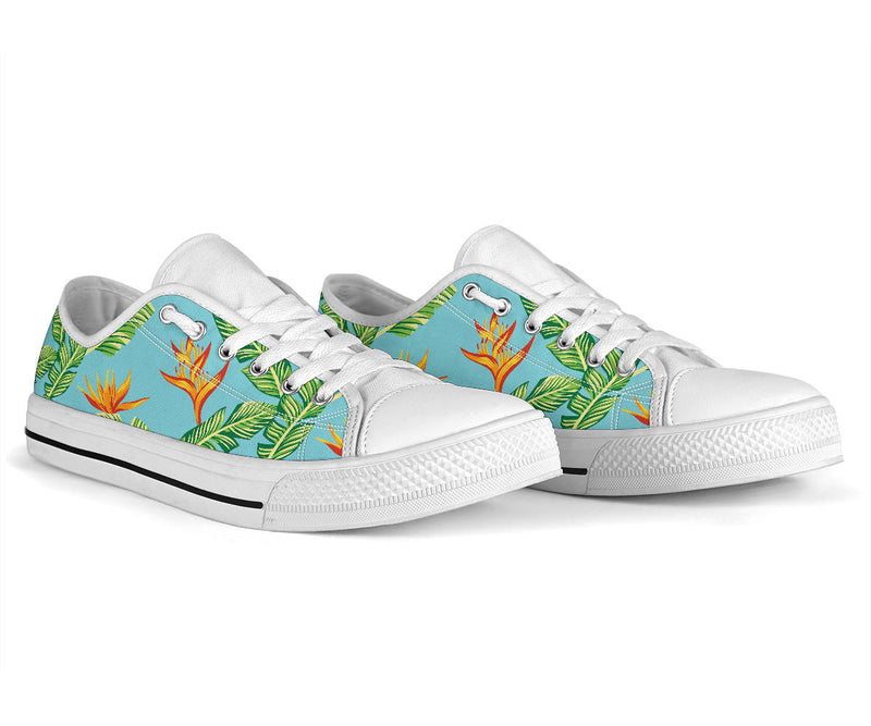 Bird Of Paradise Pattern Print Design BOP04 White Bottom Low Top Shoes