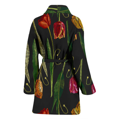 Tulip Embroidered Pattern Print Design TP01 Women Bathrobe