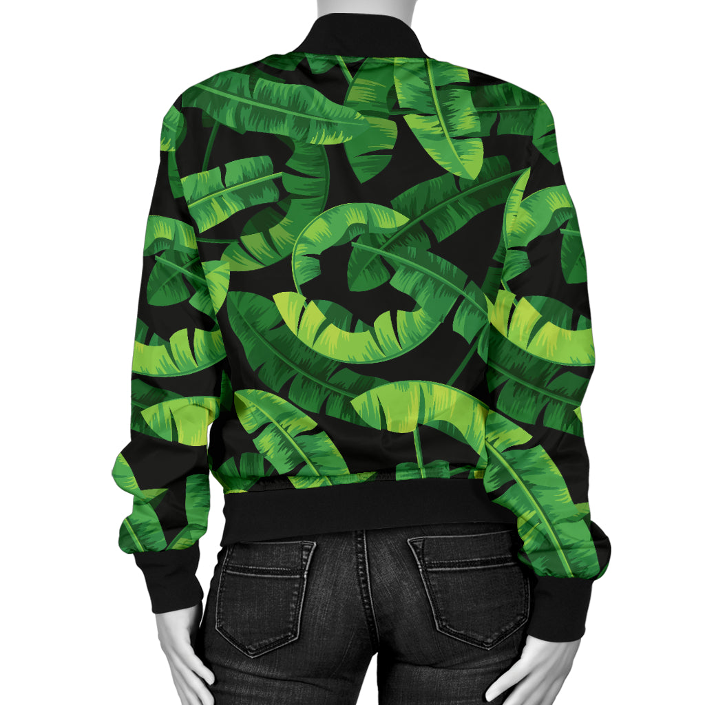 Banana Leaf Pattern Print Design 02 Women's Bomber Jacket