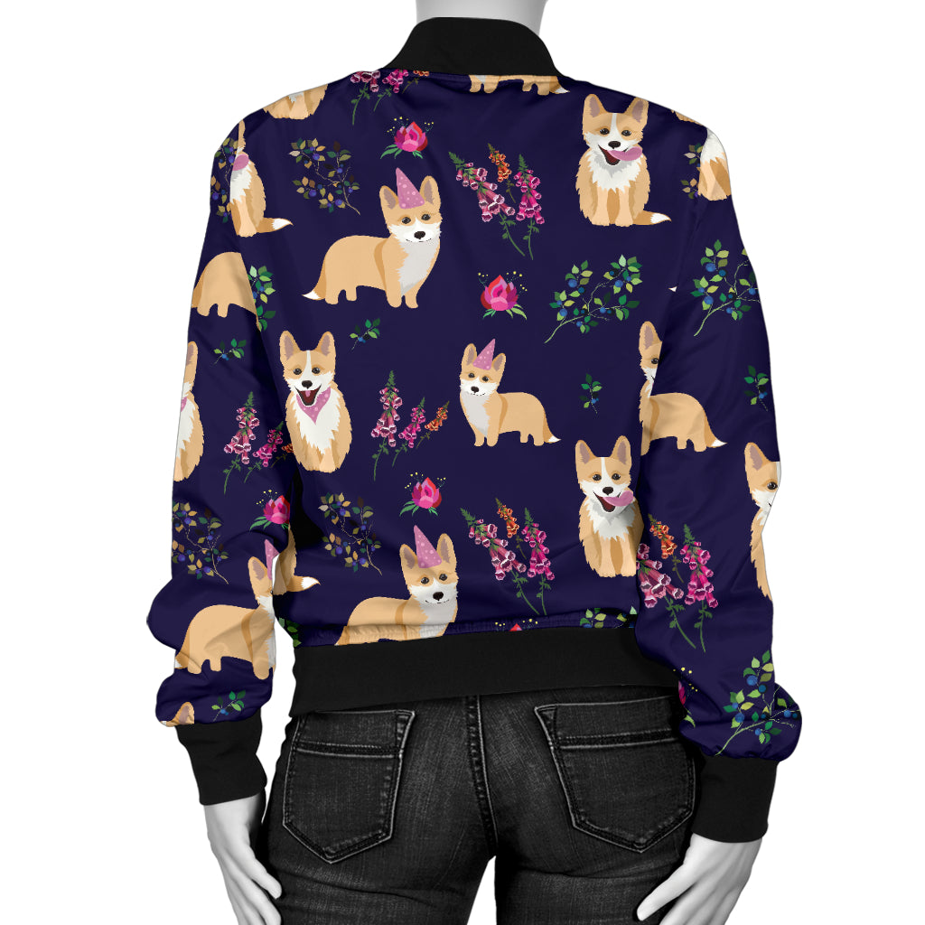 Pembroke Welsh Corgis Pattern Print Design A06 Women's Bomber Jacket