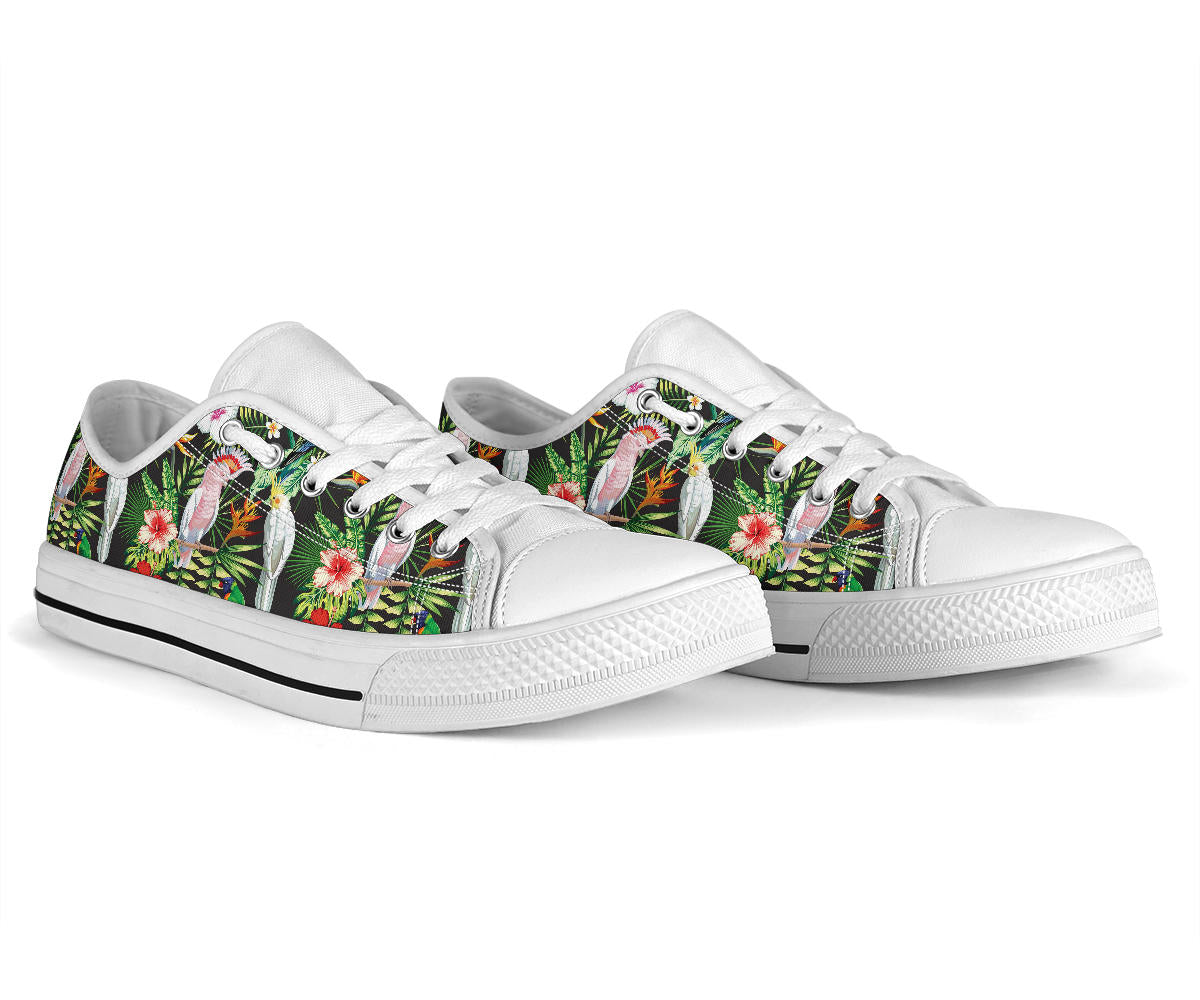 Tropical Flower Pattern Print Design TF03 White Bottom Low Top Shoes