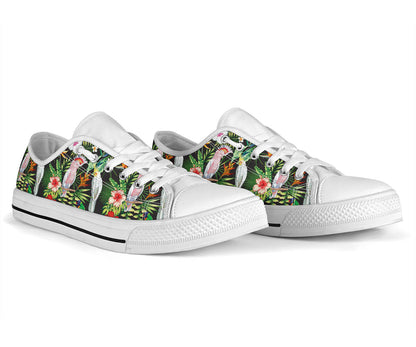 Tropical Flower Pattern Print Design TF03 White Bottom Low Top Shoes