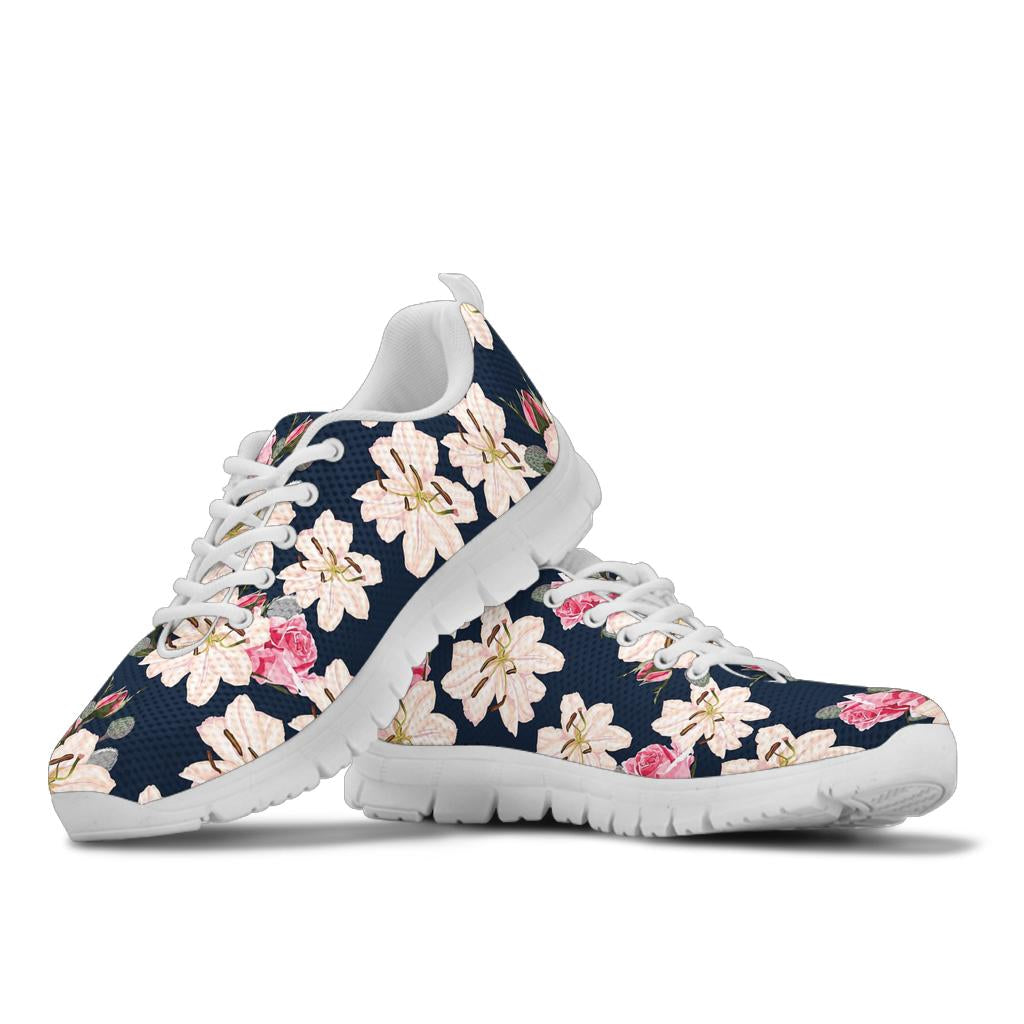 Lily Pattern Print Design LY04 Sneakers White Bottom Shoes