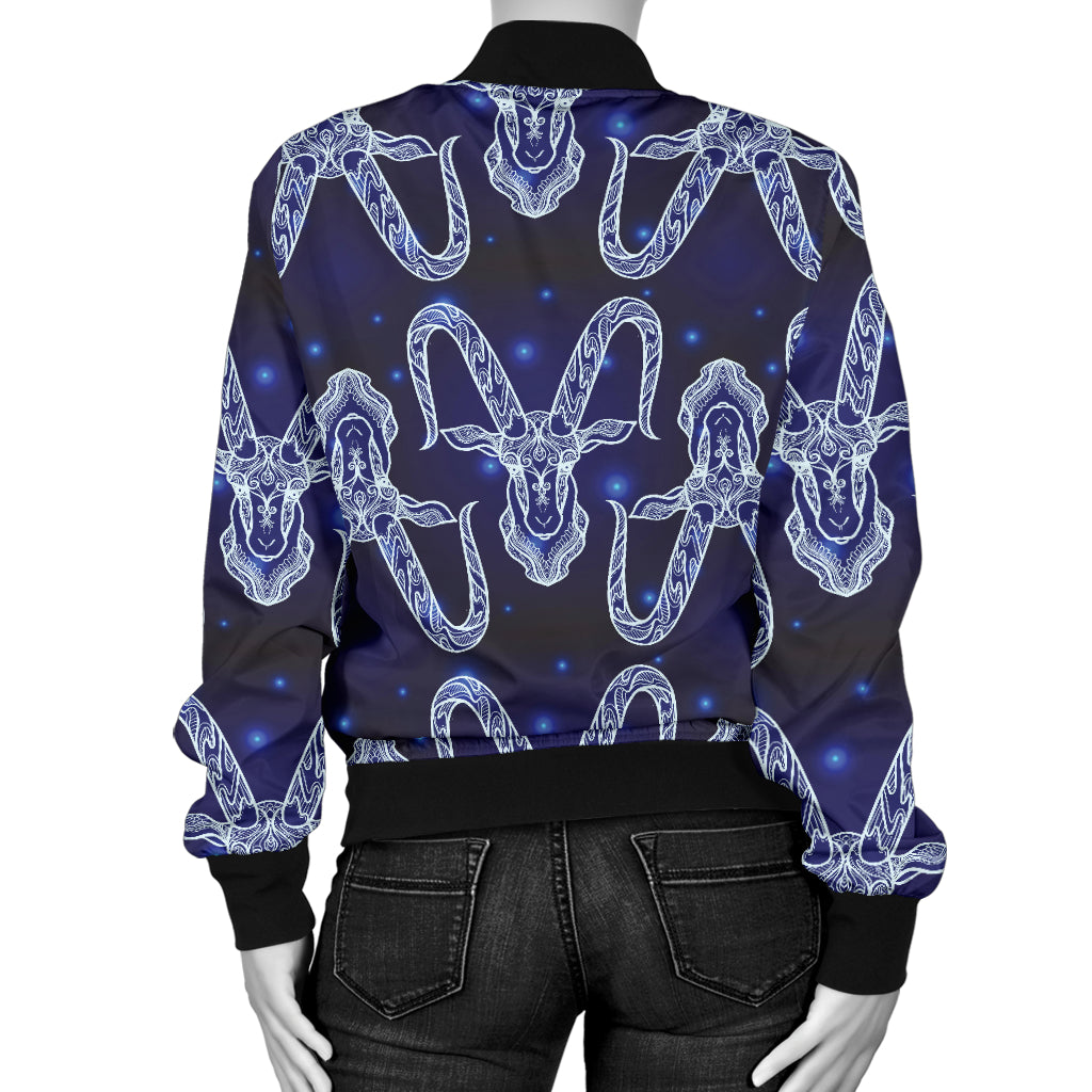 Capricorn Zodiac Pattern Print Design 03 Women's Bomber Jacket