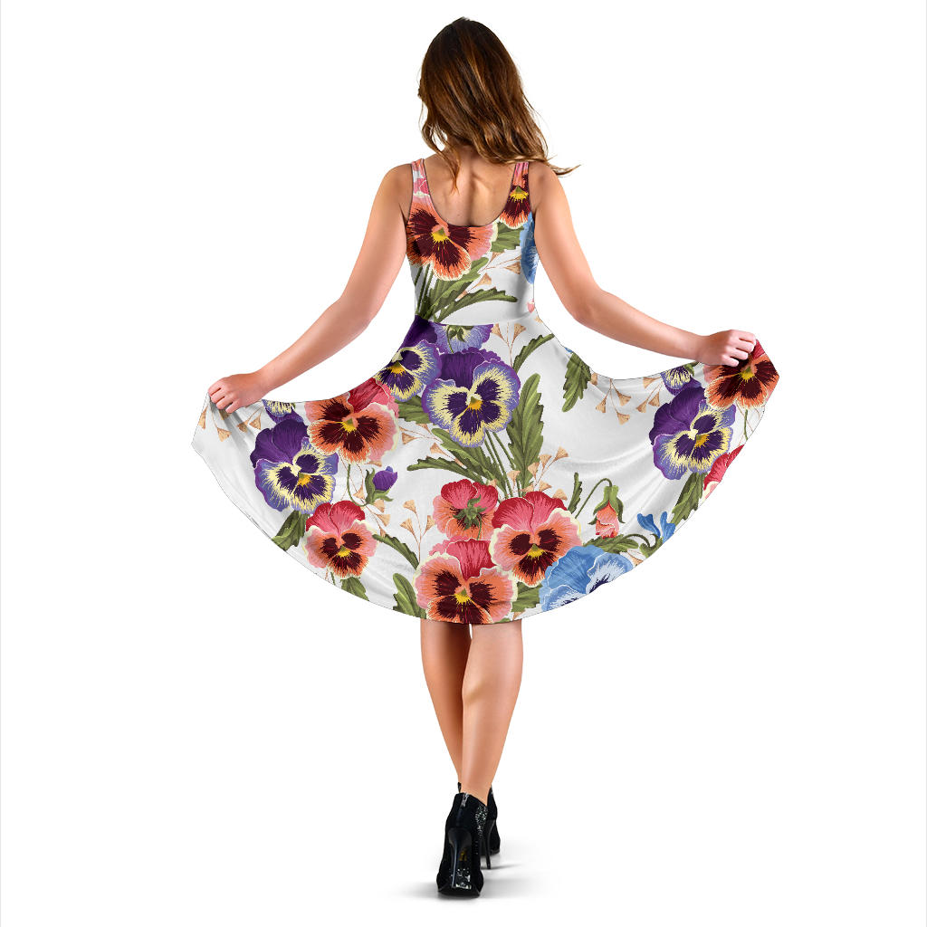Pansy Pattern Print Design PS06 Midi Dress