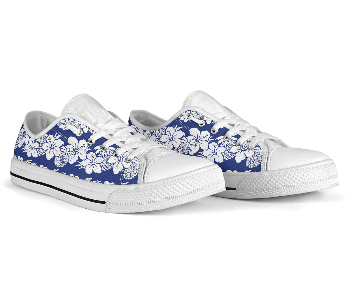 Hawaiian Themed Pattern Print Design H07 White Bottom Low Top Shoes