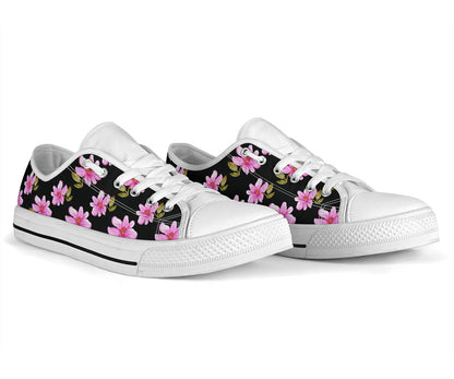 Magnolia Pattern Print Design MAG06 White Bottom Low Top Shoes