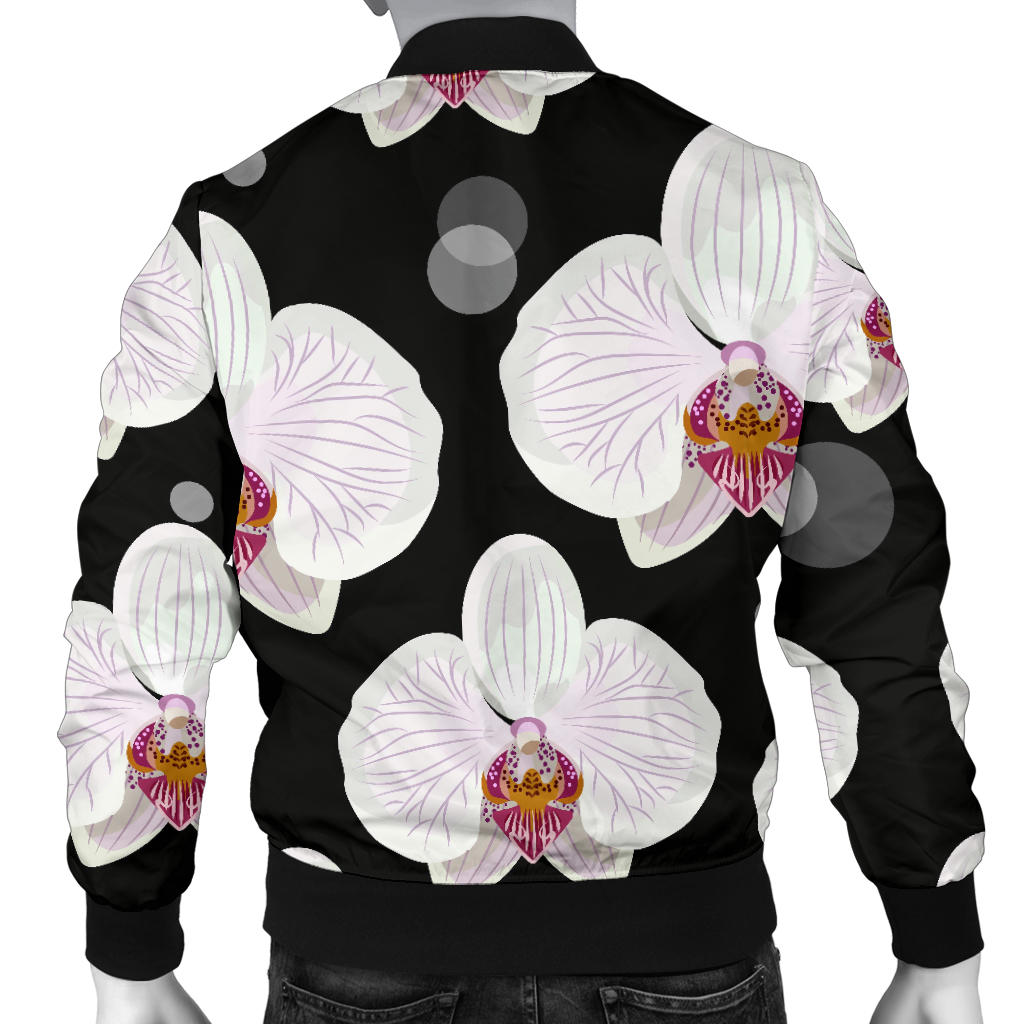 Orchid White Pattern Print Design OR09 Men Bomber Jacket
