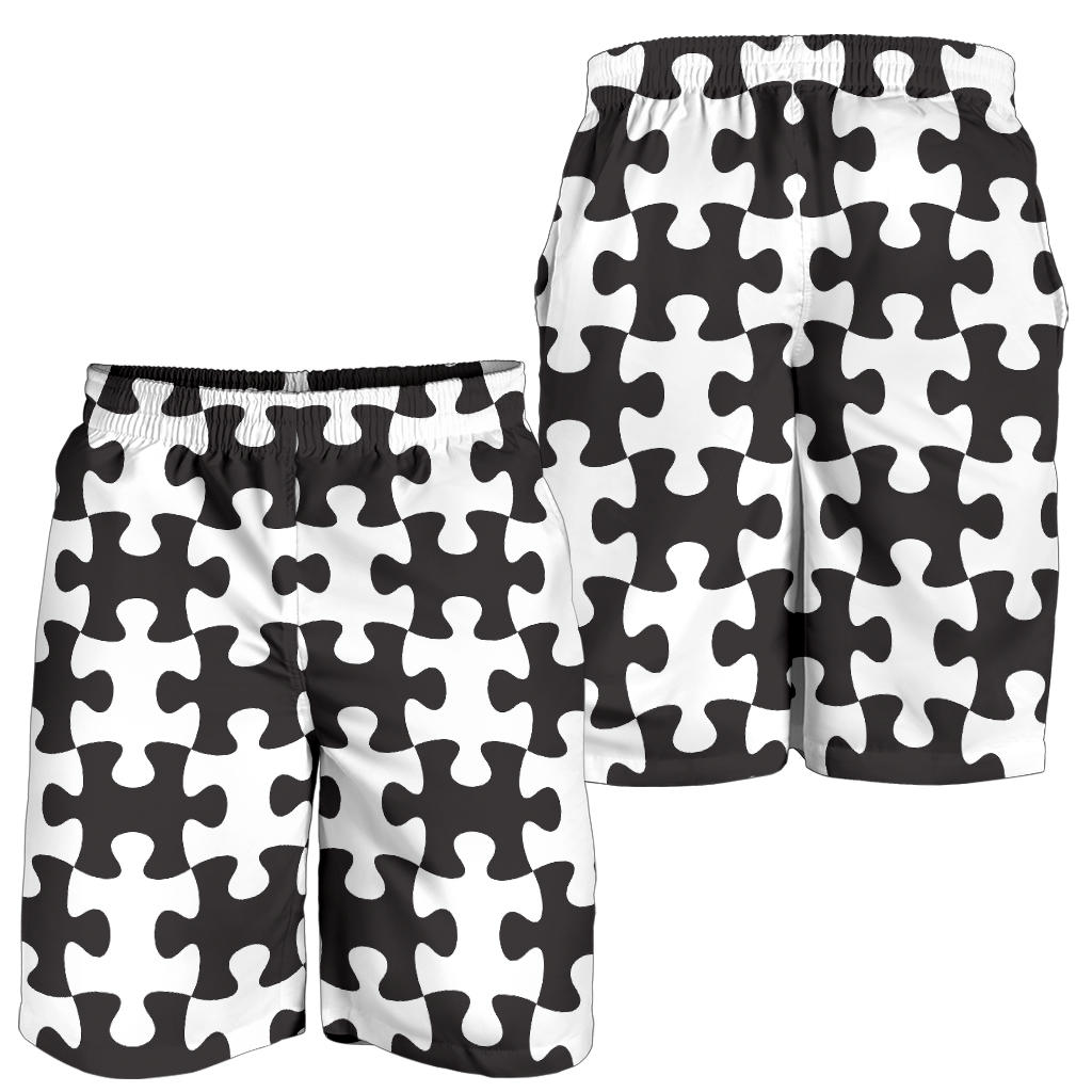 Puzzle Black White Pattern Print Design A02 Mens Shorts