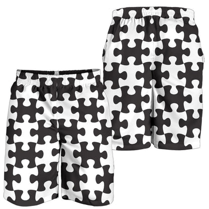Puzzle Black White Pattern Print Design A02 Mens Shorts