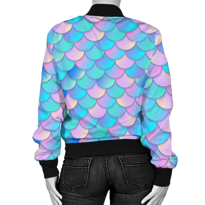 Mermaid Scales Pastel Pattern Print Design 07 Women's Bomber Jacket