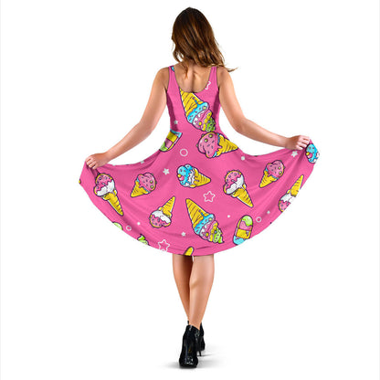 Ice Cream Pattern Print Design IC04 Midi Dress