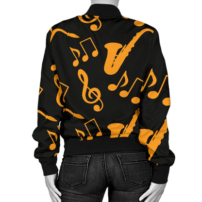 Saxophone Pattern Print Design 02 Women's Bomber Jacket