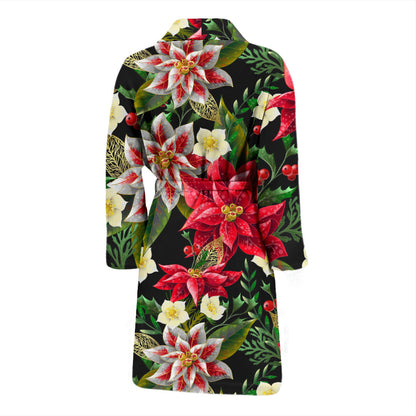 Poinsettia Pattern Print Design POT05 Men Bathrobe