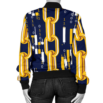 Cryptocurrency Chain Pattern Print Design 03 Women's Bomber Jacket