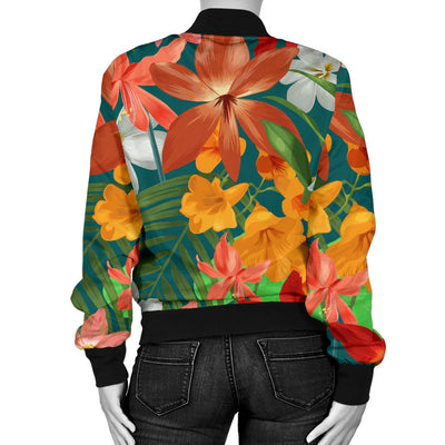 Amaryllis Pattern Print Design AL06 Women Bomber Jacket