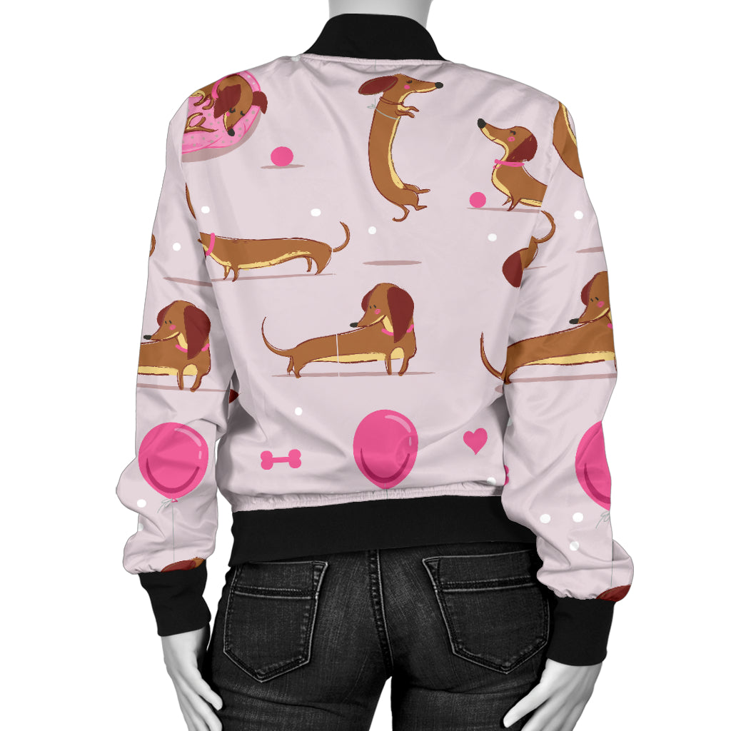 Dachshund Pattern Print Design 10 Women's Bomber Jacket