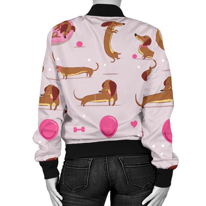 Dachshund Pattern Print Design 10 Women's Bomber Jacket