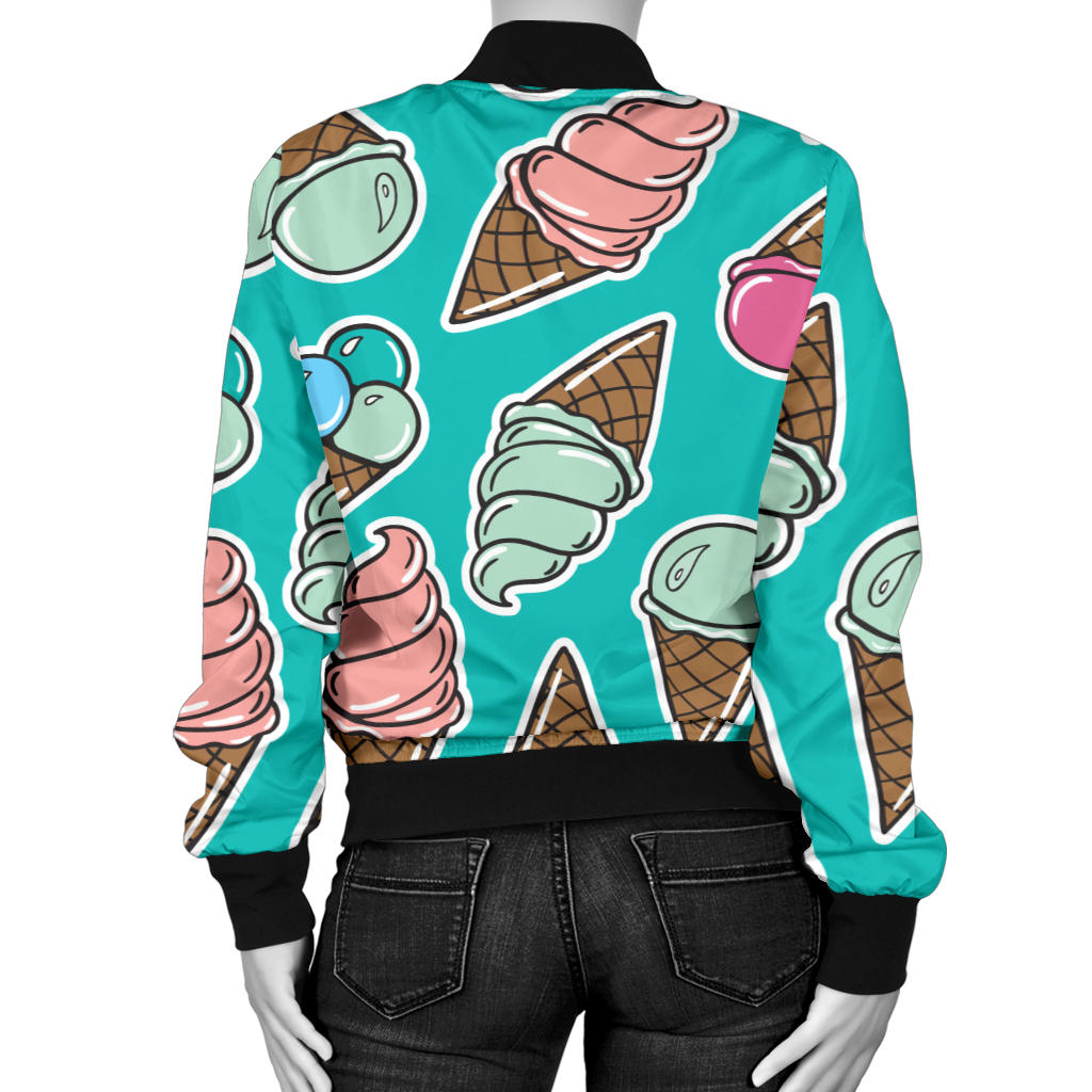 Ice Cream Pattern Print Design IC01 Women Bomber Jacket