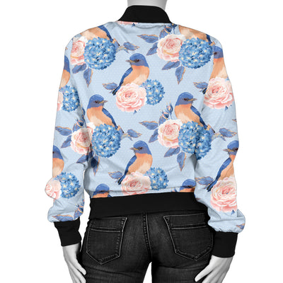 Bluebird Pattern Print Design 01 Women's Bomber Jacket